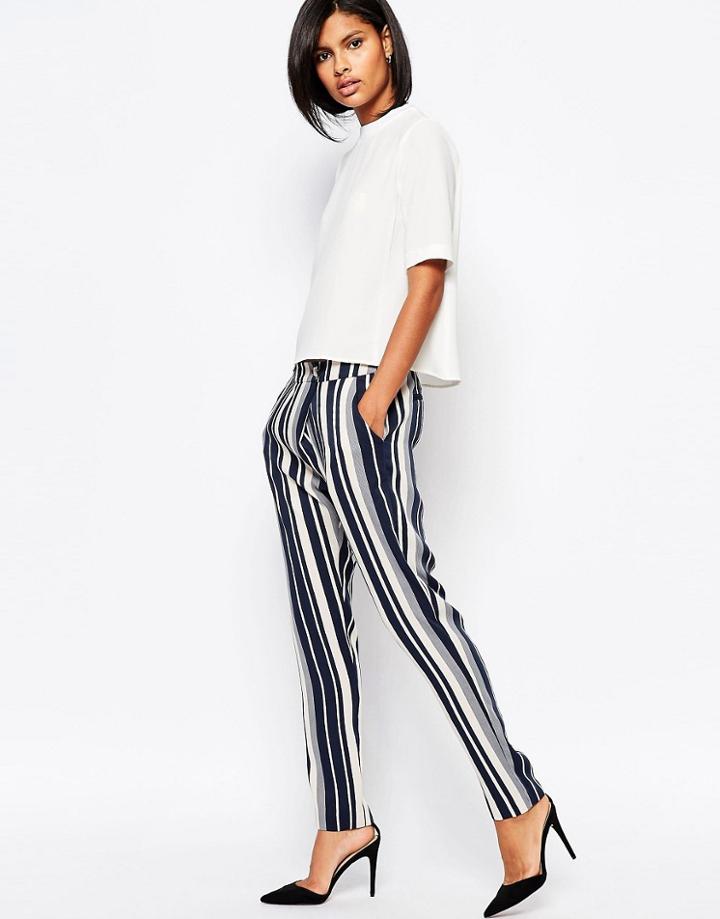 Vero Mod Stripe Tailored Peg Pant - Multi Stripe