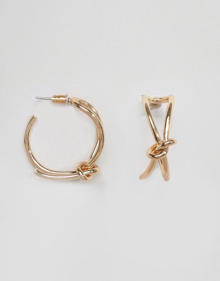Asos Knotted Hoop Earrings - Gold