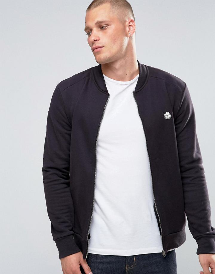 Le Breve Bomber Sweat Zip Through - Black