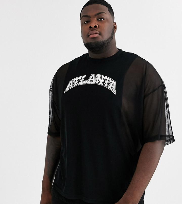 Asos Design Plus Oversized T-shirt With City Puff Print In Mesh