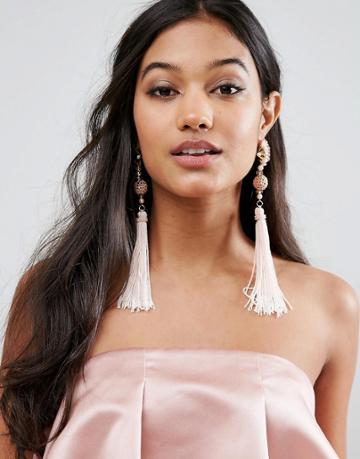 Her Curious Nature Fan Tassle Earrings - Pink