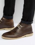Asos Desert Boots In Brown Leather With Faux Shearling Lining - Brown