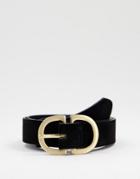 Pieces Suede Double Curved Buckle Belt In Black