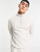Asos Design Smart Set Relaxed Sweatshirt With Collar & Panelled Textured Check-neutral