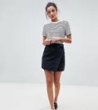 Asos Design Tall Denim Wrap Skirt In Washed Black - Black