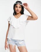 Asos Design Frill Neck Blouse In Ivory-white