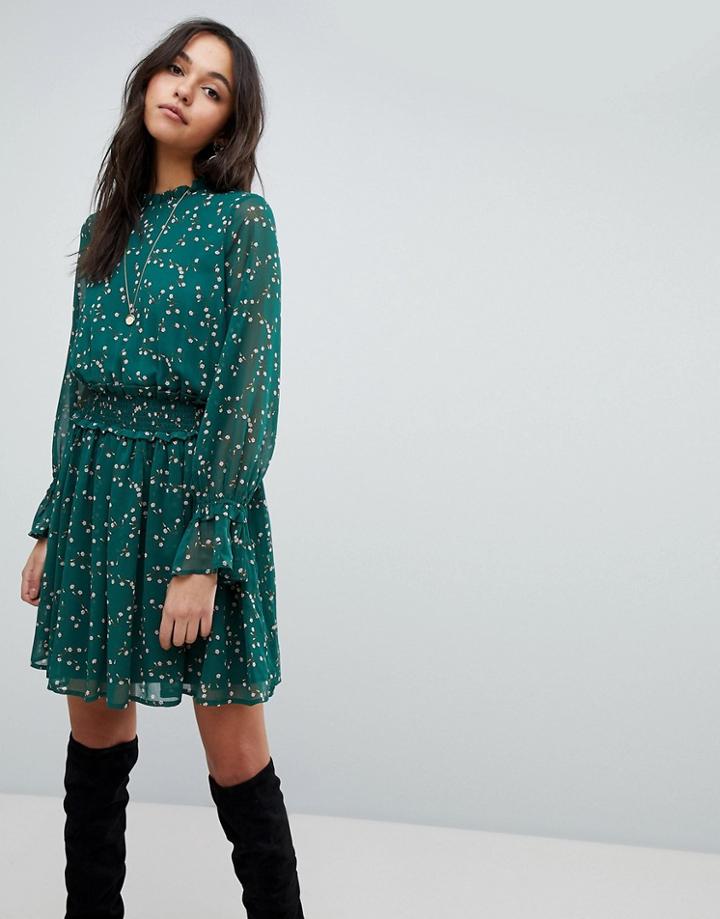 Y.a.s Ditsy Floral Skater Dress - Green