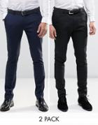Asos 2 Pack Super Skinny Smart Pants In Black And Navy Save 17%