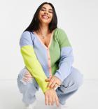 Daisy Street Plus Relaxed Boxy Knit Cardigan In Color Block-multi