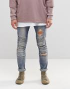 Asos Super Skinny Jeans With Rips In Biker Style - Light Blue