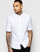 Religion Short Sleeve Shirt With Skull Collar Tips In Regular Fit - White