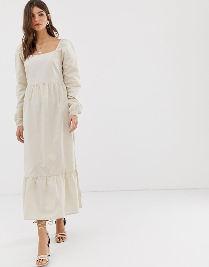 Vila Square Neck Cotton Maxi Smock Dress - Cream