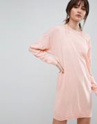 Asos Knitted Oversized Crew Neck Dress - Pink