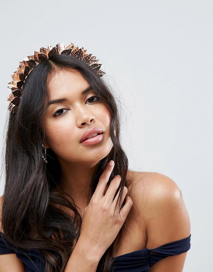 Asos Statement Floral Leaf Headband - Copper