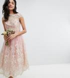 Chi Chi London Tall Premium Lace Midi Prom Dress With Bardot Neck - Pink