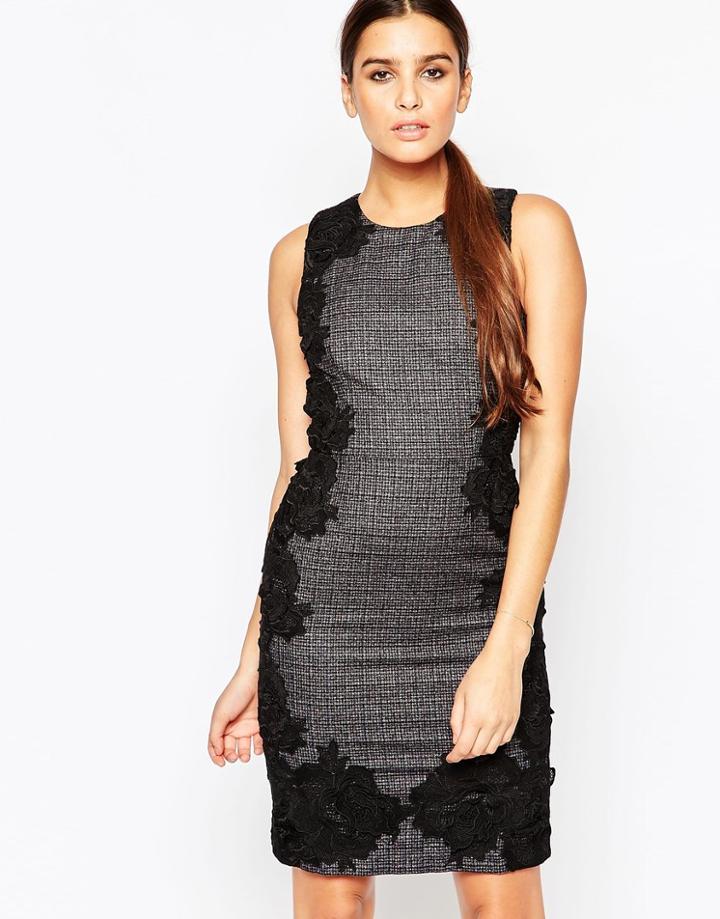 Adelyn Rae Tweed And Lace Applique Pencil Dress