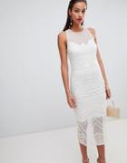 Asos Design Embellished Pearl Fringe Midi Dress - White
