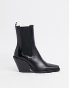 Asos Design Rhea Premium Leather Western Boot In Black