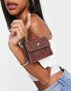 Truffle Collection Micro Mini Croc Grab Bag With Chain Strap And Handle In Black