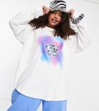 Asos Design Curve Long Sleeve Skate T-shirt With Print In White-multi