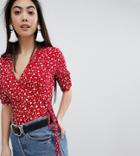 Missguided Petite Floral Tie Side Top - Red