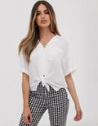 Asos Design Short Sleeve Crinkle Shirt With Tie Front-white