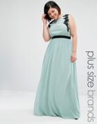 Little Mistress Plus Sleeveless Maxi Dress With Embroidered Detail - Green