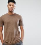 Asos Design Tall Knitted T-shirt In Tan Twist - Tan