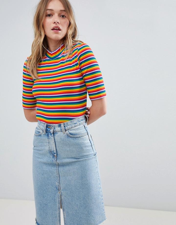 Monki Rainbow Stripe Tee - Multi