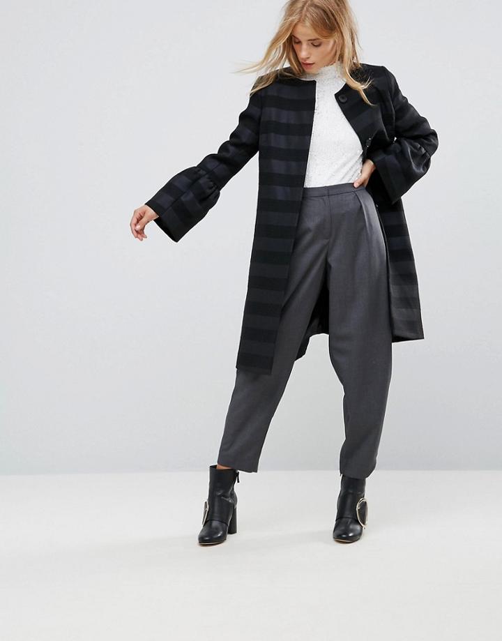 Helene Berman Trumpet Sleeve Metallic Stripe Coat - Navy