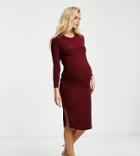 Flounce Maternity Basic Jersey Midi Dress With Long Sleeve In Burgundy-purple