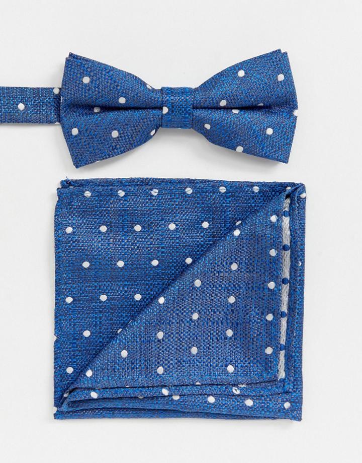 Twisted Tailor Bow Tie And Pocket Square In Blue Polka Dot