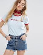 Minkpink Beauty And The Beast Ringer T-shirt With Enchanted Rose Print - Blue
