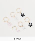 Asos Design Pack Of 6 Hair Rings In Gold With Daisy Design