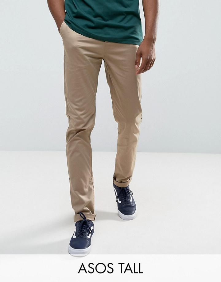 Asos Tall Slim Chinos In Stone - Stone