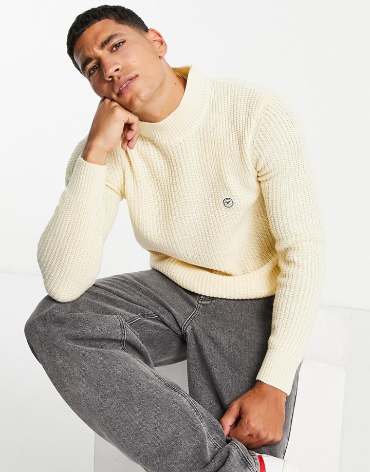 Le Breve Heavy Ribbed Turtleneck Sweater In Ecru-neutral