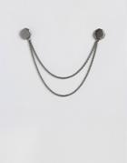 Asos Octagon Collar Tips In Brushed Gunmetal With Chains - Black