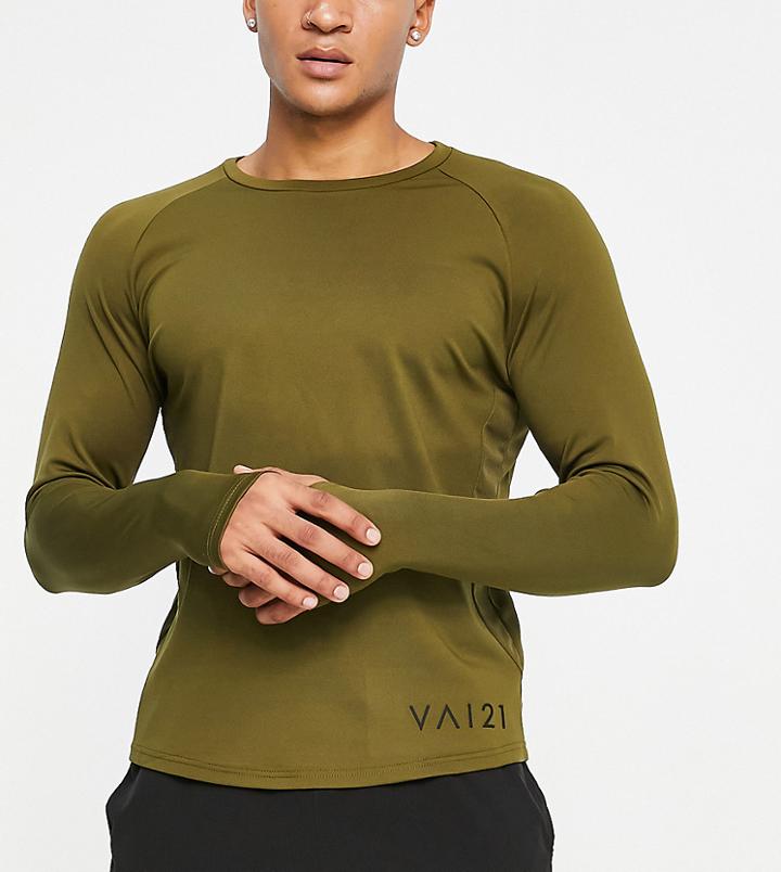 Vai21 Muscle Fit Long Sleeve Top In Dark Olive-green