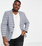 Asos Design Plus Super Skinny Suit Jacket With Prince Of Wales Plaid In Blue-blues
