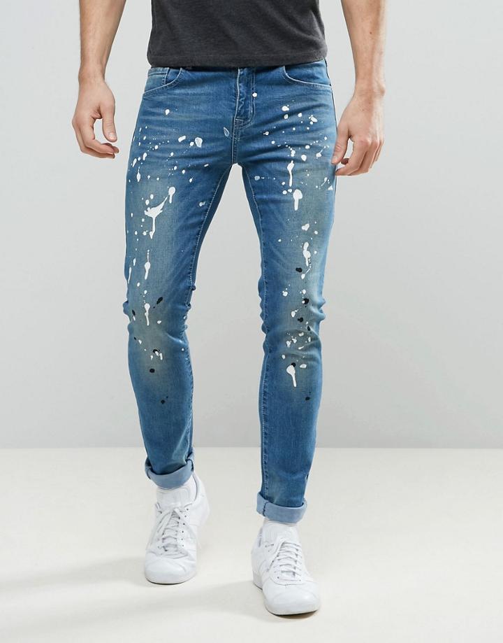 Always Rare Dexter Super Skinny Jean Mid Wash Paint - Blue