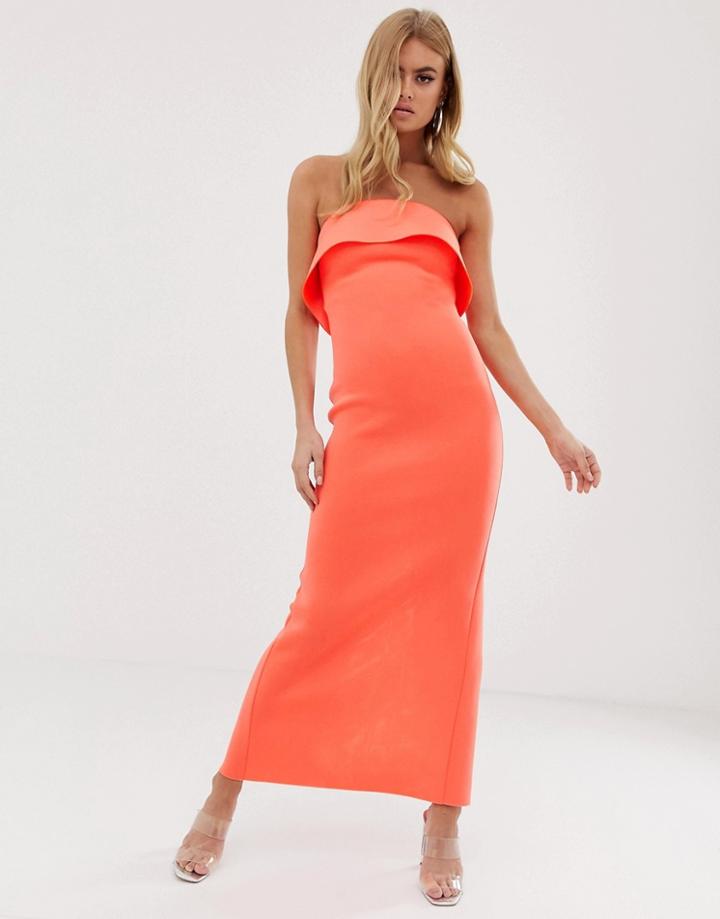 Asos Design Bandeau Tuck Back Maxi Dress-orange