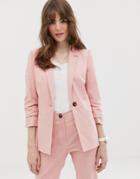 Asos Design Linen Blazer With Ruched Sleeve - Pink