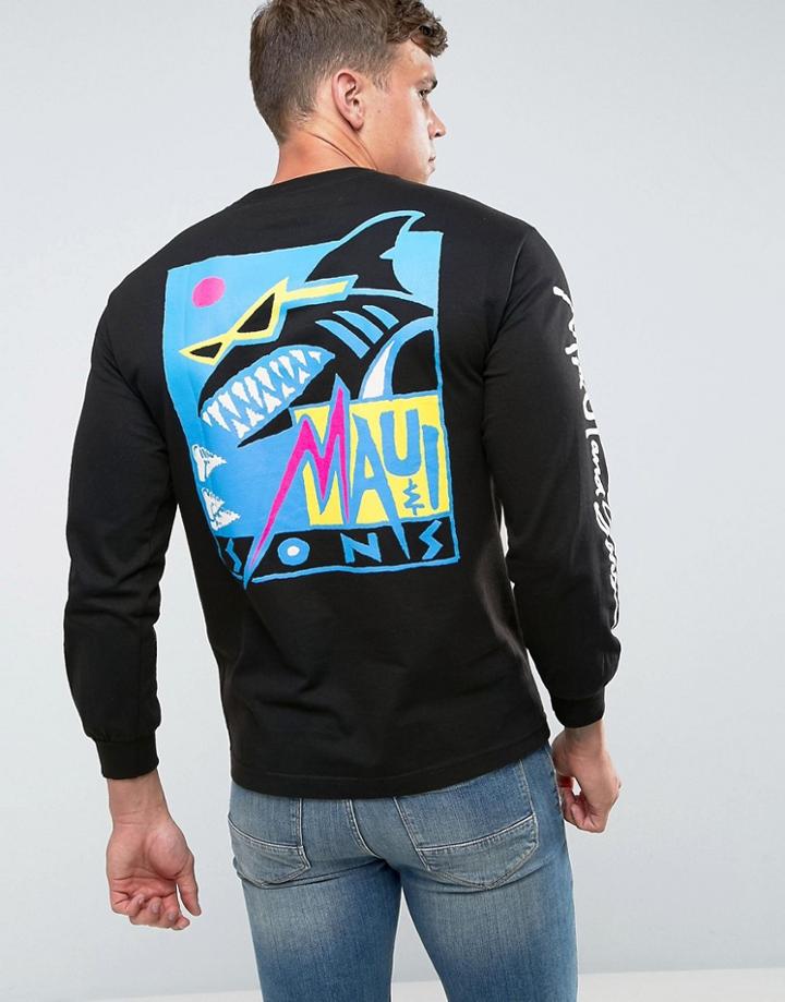 Maui Deco Shark Printed Long Sleeve T-shirt - Black