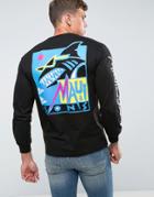 Maui Deco Shark Printed Long Sleeve T-shirt - Black