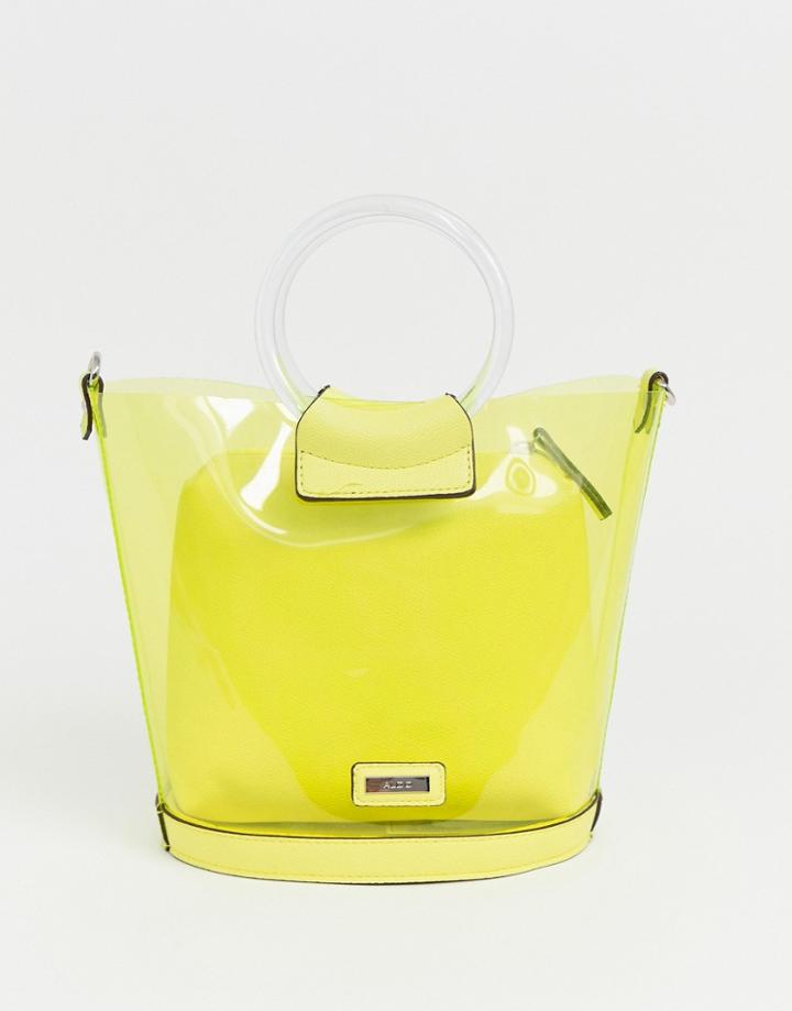 Aldo Miroang Neon Yellow Clear Tote Bag With Removable Pouch