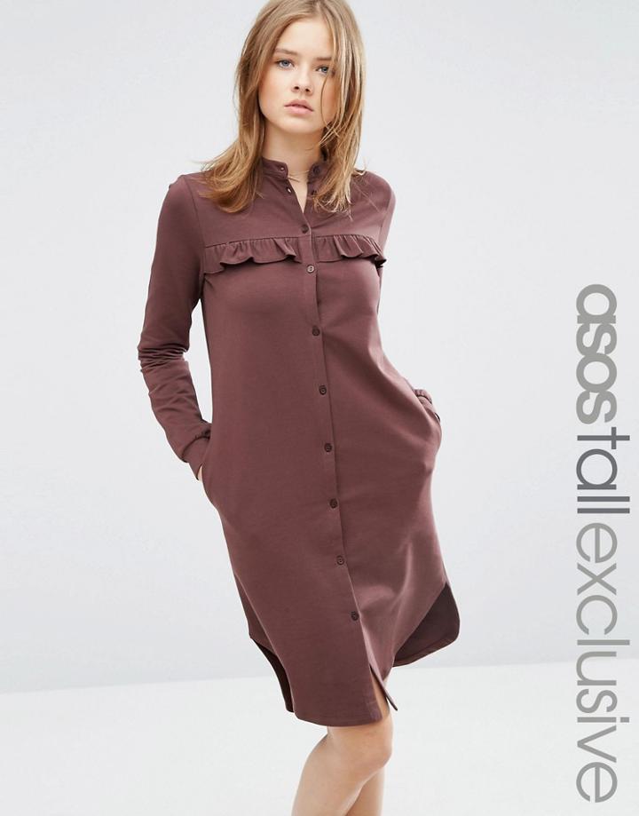 Asos Tall Sweat Midi Dress With Ruffle - Brown