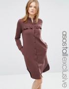 Asos Tall Sweat Midi Dress With Ruffle - Brown