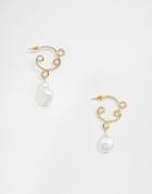Asos Design Hoop Earrings In Looped Knot Design With Faux Freshwater Pearl Drop In Gold Tone - Gold