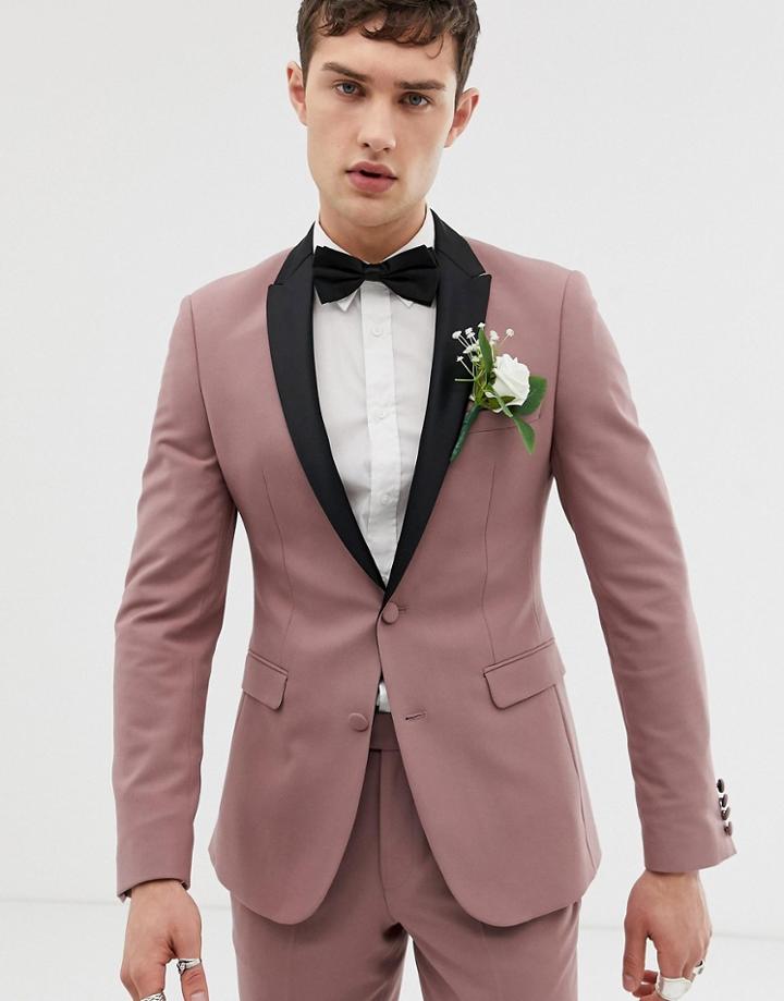 Asos Design Wedding Super Skinny Tuxedo Suit Jacket In Mauve - Purple