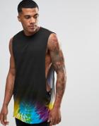 Religion Extreme Drop Armhole Tank With Tye Dye Contrast Hem - Black